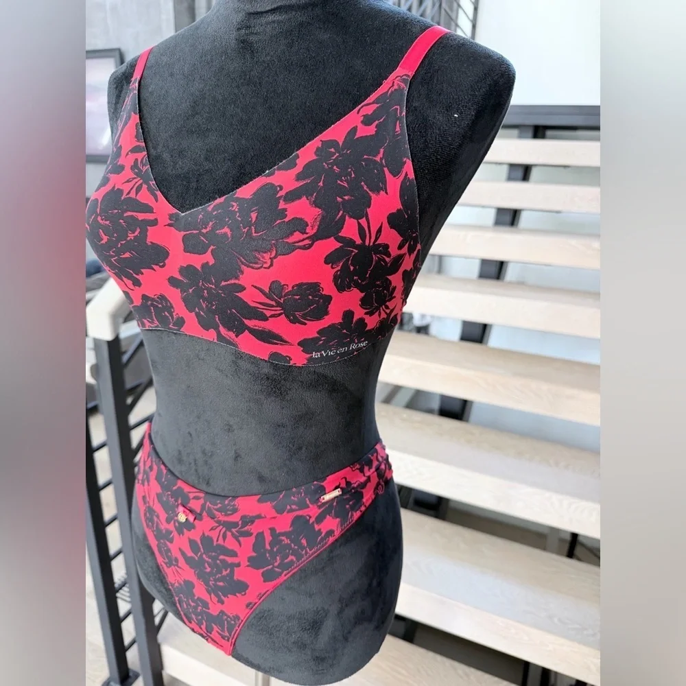 Floral Red & Black Lingerie matching set size S